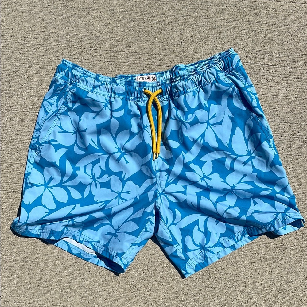J. Crew Mens  Blue and Yellow Quick-Dry Swim Trunks
